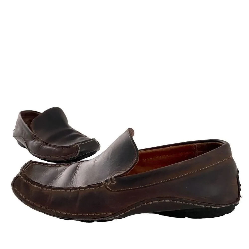 Franco Fortini Men 9.5 Max Brown‎ Distressed Leather Driver Slip-on Loafers